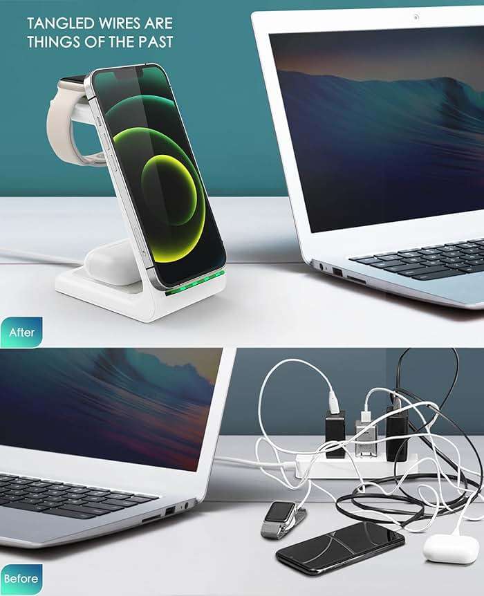 3 in 1 Wireless Charging Station, 2026 Upgraded Fast Desk Charger Station for iPhone 17 16 15 14 13 12 Pro Max Plus, Charger Stand for Apple Watch 11 10 9 8 7 6 5 4 3 2 Ultra SE, Airpods 4 3 2 Pro - Image 6