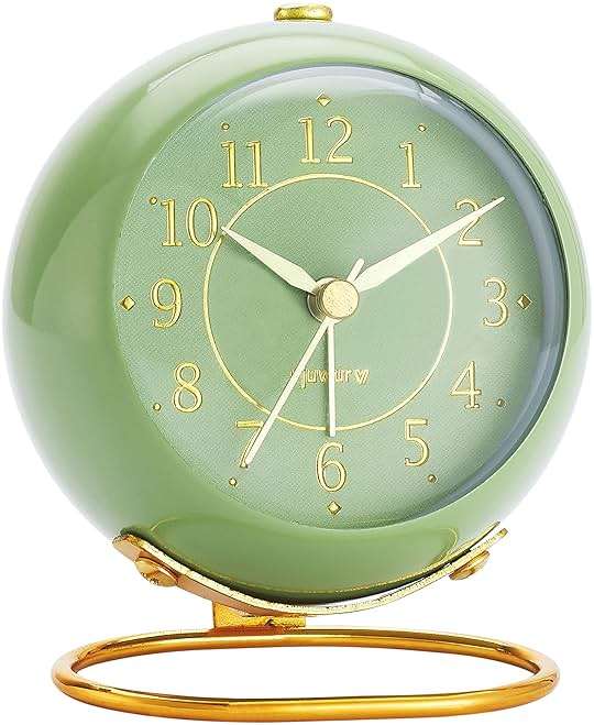 rjuwurv Metal Desk Clock, Retro Bedroom Table Vintage Analog Alarm Clock, Silent Non-Ticking Gold Clock, Bedside Décor(Olive-Green) - Image 1