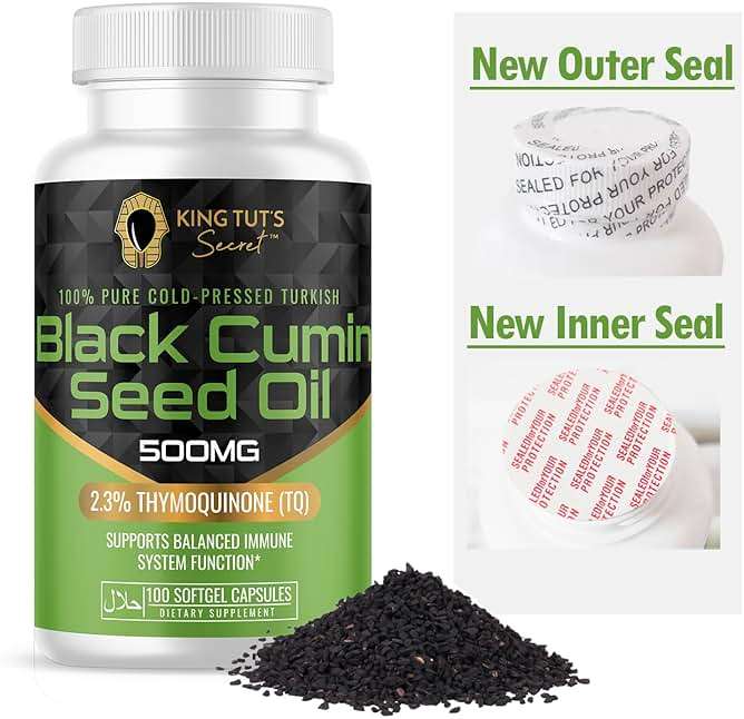 KING TUT'S SECRET Black Seed Capsules - 500 mg 100 Softgels - Nigella Sativa Extract, Black Cumin Supplement for Hair, Antioxidant Support, Immune System - Halal Black Seed Cumin Oil Capsules - Image 2