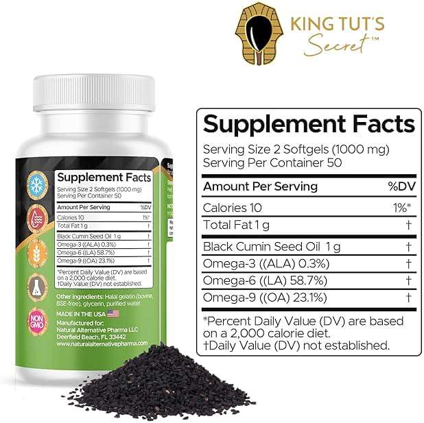 KING TUT'S SECRET Black Seed Capsules - 500 mg 100 Softgels - Nigella Sativa Extract, Black Cumin Supplement for Hair, Antioxidant Support, Immune System - Halal Black Seed Cumin Oil Capsules - Image 7