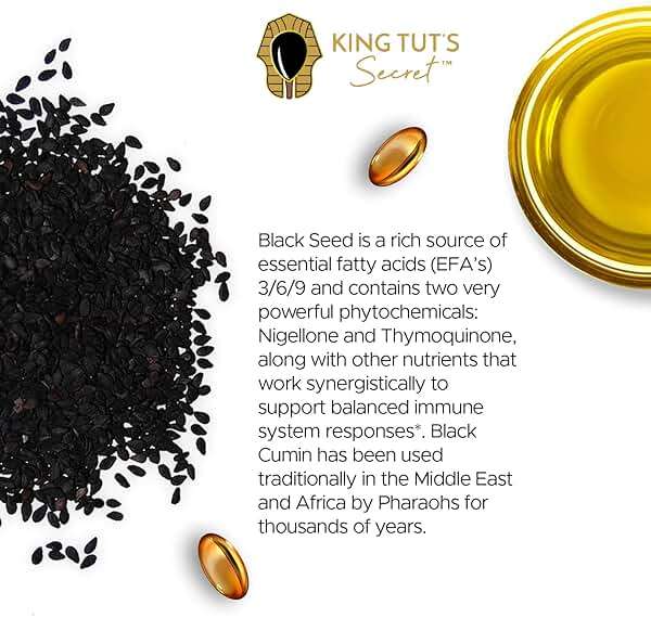 KING TUT'S SECRET Black Seed Capsules - 500 mg 100 Softgels - Nigella Sativa Extract, Black Cumin Supplement for Hair, Antioxidant Support, Immune System - Halal Black Seed Cumin Oil Capsules - Image 8