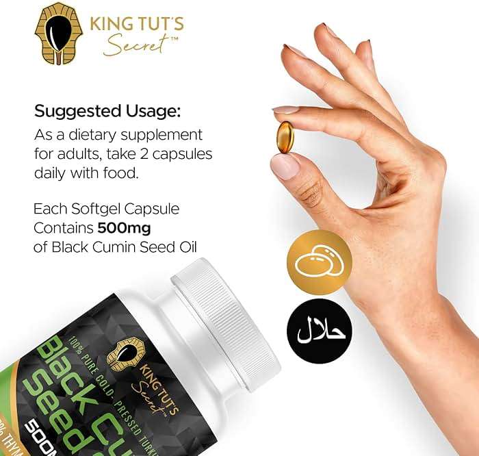 KING TUT'S SECRET Black Seed Capsules - 500 mg 100 Softgels - Nigella Sativa Extract, Black Cumin Supplement for Hair, Antioxidant Support, Immune System - Halal Black Seed Cumin Oil Capsules - Image 9
