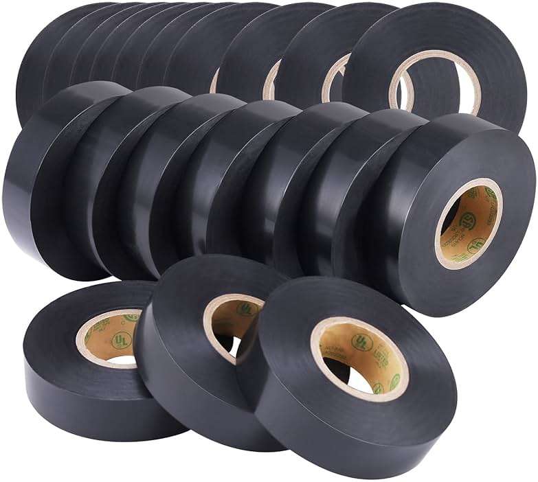 Lichamp 20-Pack Black Electrical Tape Waterproof, 3/4 in x 66ft, Industrial Grade UL/CSA Listed High Temp Electrical Tape Electric Super Vinyl - Image 1