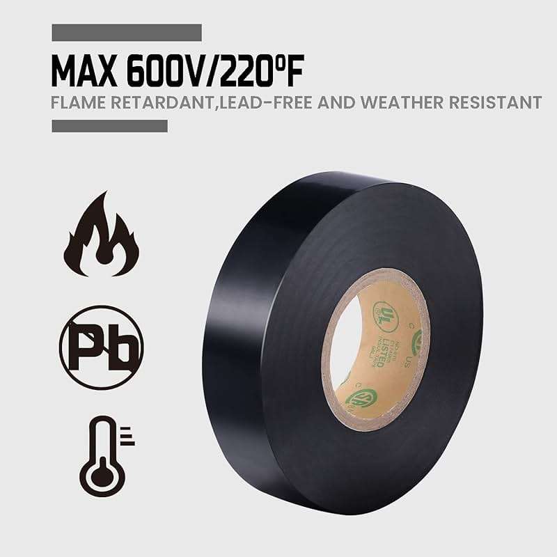 Lichamp 20-Pack Black Electrical Tape Waterproof, 3/4 in x 66ft, Industrial Grade UL/CSA Listed High Temp Electrical Tape Electric Super Vinyl - Image 4