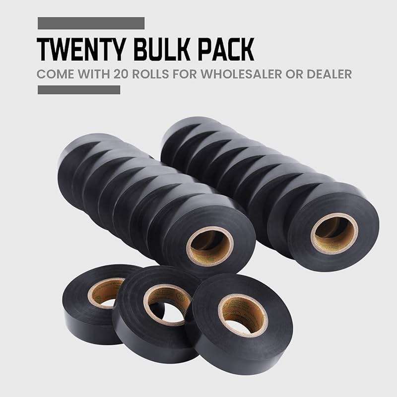 Lichamp 20-Pack Black Electrical Tape Waterproof, 3/4 in x 66ft, Industrial Grade UL/CSA Listed High Temp Electrical Tape Electric Super Vinyl - Image 5