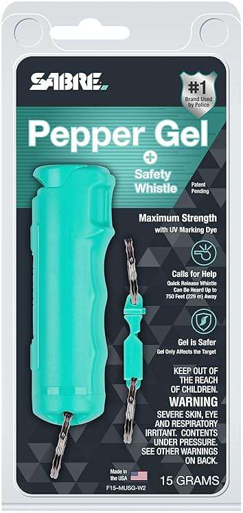 SABRE 2-in-1 Pepper Gel with Detachable Safety Whistle Keychain, 3X longer spray time, 12-Foot, Whistle for Help and Can Be Heard Up to 750 Feet, UV Marking Dye, Ergonomic Finger Grip, Flip Top Safety - Image 13