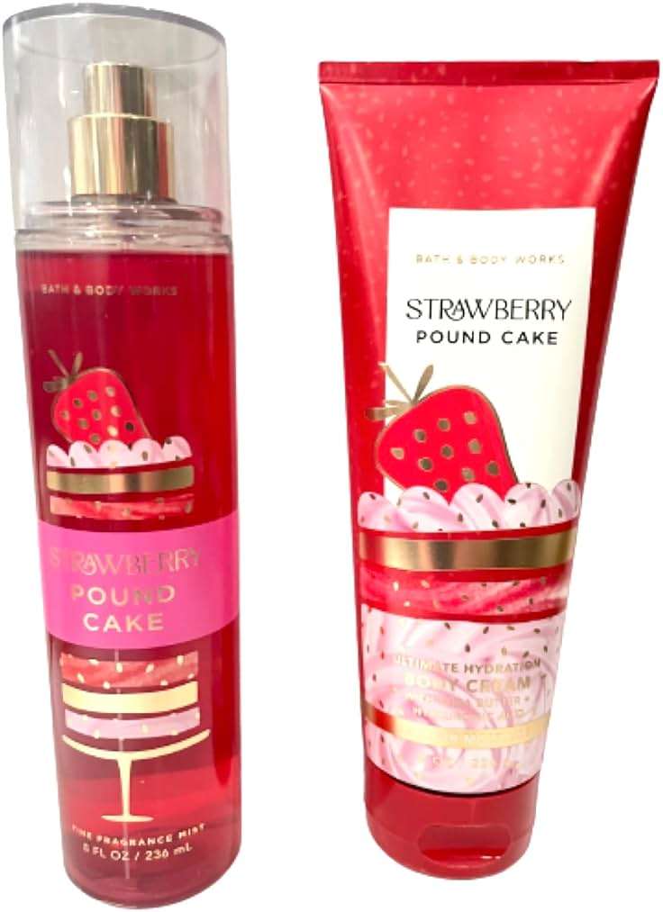 Bath & Body Works - Strawberry Pound Cake - 2 pc Bundle - Fine Fragrance Mist and Ultimate Hydration Body Cream (Packaging Design Varies) - Image 1