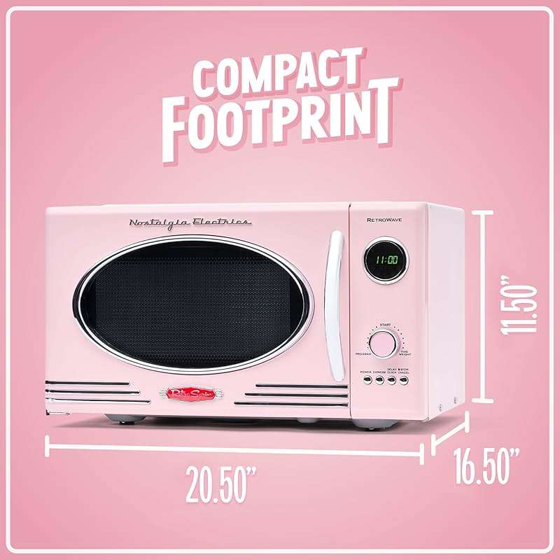 Nostalgia Countertop Microwave Oven with Easy Clean Interior - Retro Microwave with LED Display & Child Lock- Compact 0.9 Cu. Ft. Oven With 12 Pre-Programmed Settings for Quick Cooking- 800-Watts-Pink - Image 3