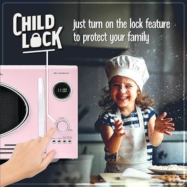 Nostalgia Countertop Microwave Oven with Easy Clean Interior - Retro Microwave with LED Display & Child Lock- Compact 0.9 Cu. Ft. Oven With 12 Pre-Programmed Settings for Quick Cooking- 800-Watts-Pink - Image 5