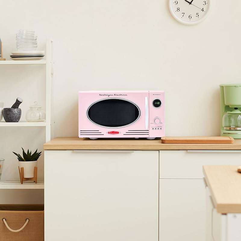 Nostalgia Countertop Microwave Oven with Easy Clean Interior - Retro Microwave with LED Display & Child Lock- Compact 0.9 Cu. Ft. Oven With 12 Pre-Programmed Settings for Quick Cooking- 800-Watts-Pink - Image 6