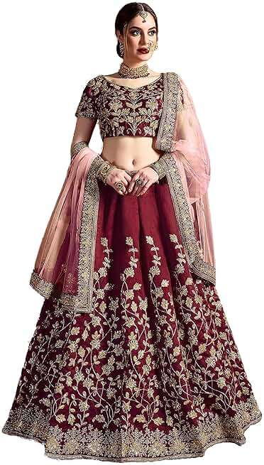 STELLACOUTURE indian ready to wear silk flared bridal lehenga choli for women with stitched blouse and dupatta (8079-U) - Image 1