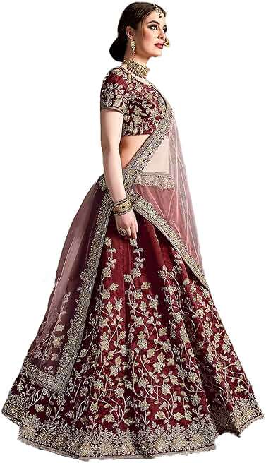 STELLACOUTURE indian ready to wear silk flared bridal lehenga choli for women with stitched blouse and dupatta (8079-U) - Image 3