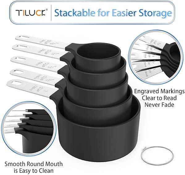 TILUCK Measuring Cups & Spoons Set, Stackable Cups and Spoons, Nesting Measure Cups with Stainless Steel Handle, Kitchen Gadgets for Cooking & Baking (Black) - Image 5