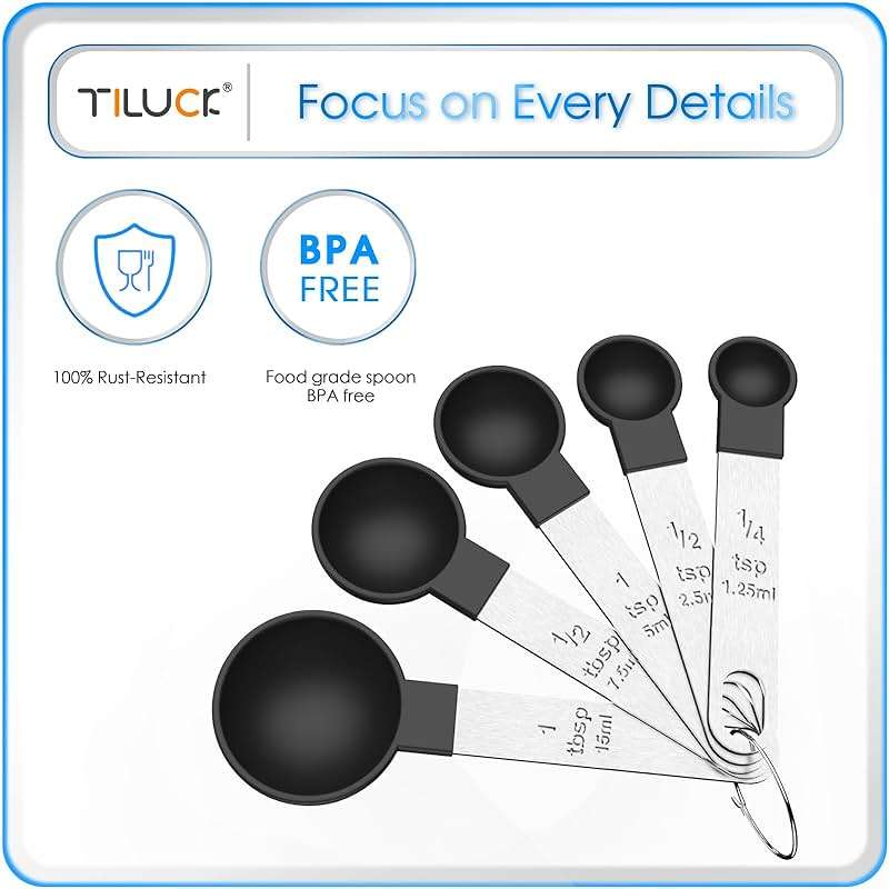 TILUCK Measuring Cups & Spoons Set, Stackable Cups and Spoons, Nesting Measure Cups with Stainless Steel Handle, Kitchen Gadgets for Cooking & Baking (Black) - Image 6
