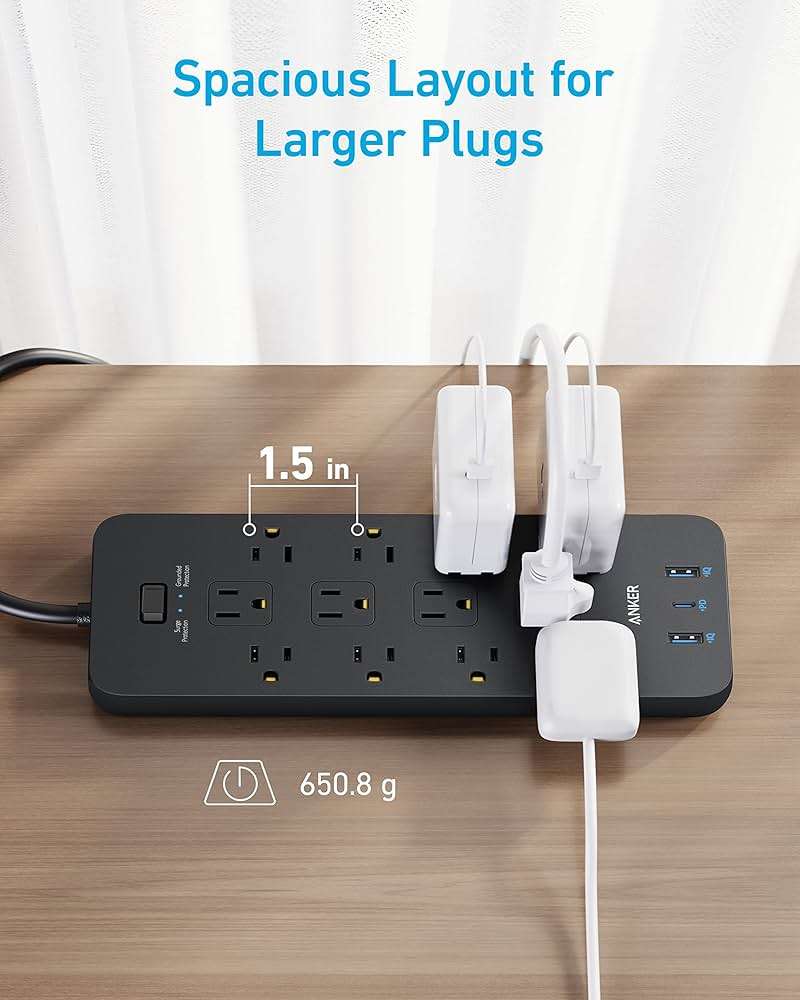 Anker Power Strip with 2100J Surge Protector, Outlet Extender, 5ft Extension Cord with Multiple Outlets, 12 AC, 2 USB A,1 USB C Port for 20W, Home Office, Dorm Room Essentials, TUV Listed - Image 5
