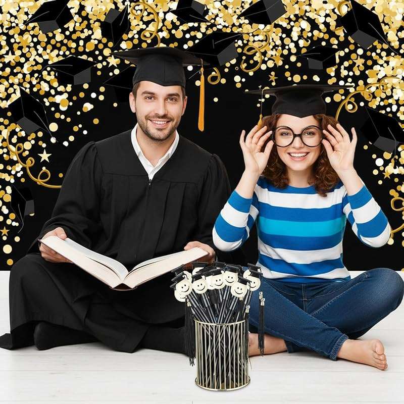 Pajean 30 Pieces 2026 Graduation Cap Ballpoint Pen with Tassels Happy Face Round Shaped Rollerball Pen 0.7 mm Black Gel Ink Lovely Present for Graduation Party Favors Gift Office Home Supplies(Black) - Image 7