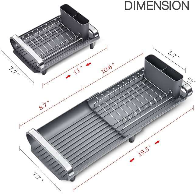 TOOLF Small Dish Drying Rack, Mini Expandable Compact Dish Rack, Slim Extendable Stainless Steel Dish Drainer for Kitchen Plate Storage, Space Saving Dish Strainer in Sink or on Home Countertop, Gray - Image 7
