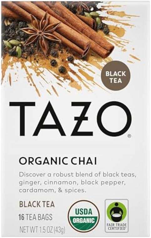 TAZO Organic Chai Black Tea Bags, Caffeinated tea, 16 Total Bags - Image 1