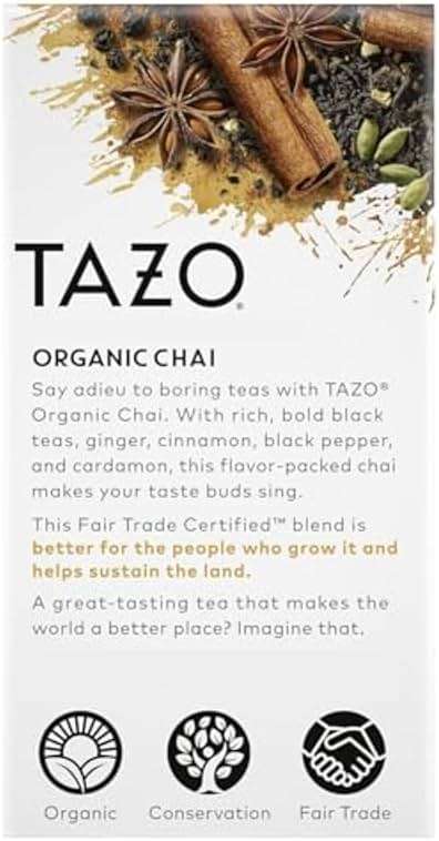 TAZO Organic Chai Black Tea Bags, Caffeinated tea, 16 Total Bags - Image 4