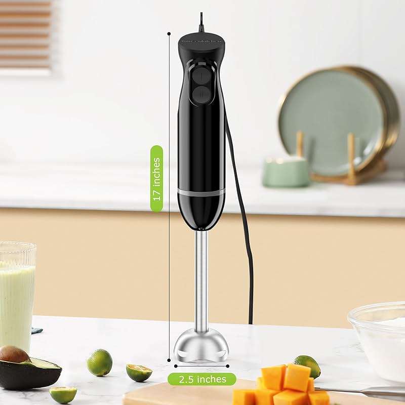 Bonsenkitchen Hand Blender, Immersion Blender with 2 Mixing Speed, Electric Handheld Mixer Portable Stick Mixer with Stainless Steel Blades for Soup, Smoothie, Puree, Baby Food - Image 2