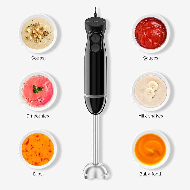 Bonsenkitchen Hand Blender, Immersion Blender with 2 Mixing Speed, Electric Handheld Mixer Portable Stick Mixer with Stainless Steel Blades for Soup, Smoothie, Puree, Baby Food - Image 4
