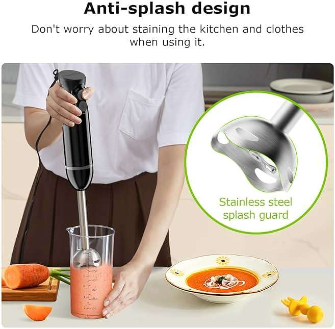 Bonsenkitchen Hand Blender, Immersion Blender with 2 Mixing Speed, Electric Handheld Mixer Portable Stick Mixer with Stainless Steel Blades for Soup, Smoothie, Puree, Baby Food - Image 6