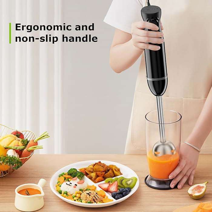 Bonsenkitchen Hand Blender, Immersion Blender with 2 Mixing Speed, Electric Handheld Mixer Portable Stick Mixer with Stainless Steel Blades for Soup, Smoothie, Puree, Baby Food - Image 7