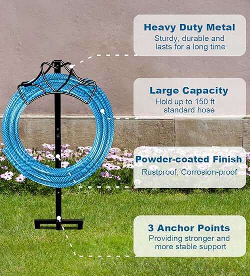 Artigarden Outdoor Garden Freestanding Hose Holder Stand, Heavy Duty Metal Water Pipe Storage Rack Stake for Backyard, Black - Image 4