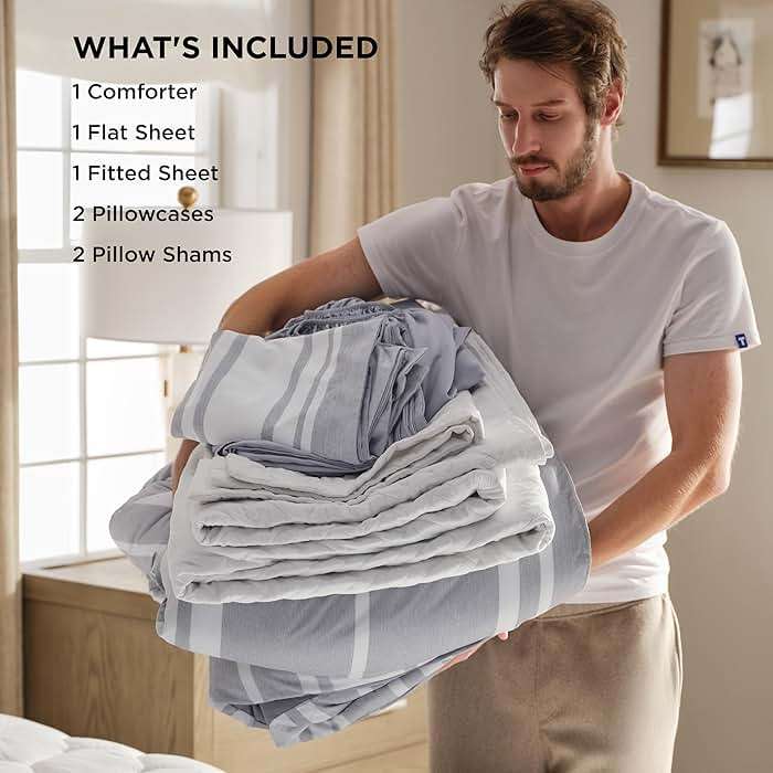 Bedsure Queen Comforter Set 7 Pieces, Grey Striped Bedding Set for All Seasons, Reversible, Cationic Dyeing Bed in a Bag with Comforter, Sheets, Pillowcases & Shams - Image 7