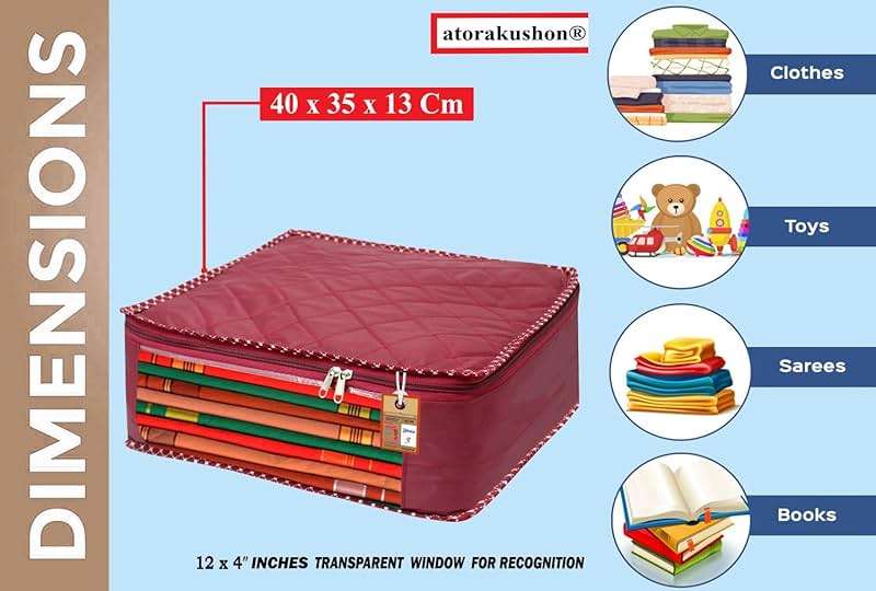 atorakushon Fabric Saree and Blouse Covers Garments Clothes Storage Bag Wardrobe Organizers With Double Zip Lock Set of 7 For Lehenga Dress Accessories Maroon - Image 6