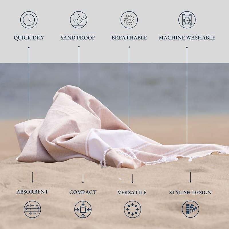 LANE LINEN Oversized Beach Towels, 2 Pack Turkish Towel Set for Adults, Lightweight, Quick Dry, Absorbent & Sand Proof, 39"x71" Pool Towels – Beige - Image 4