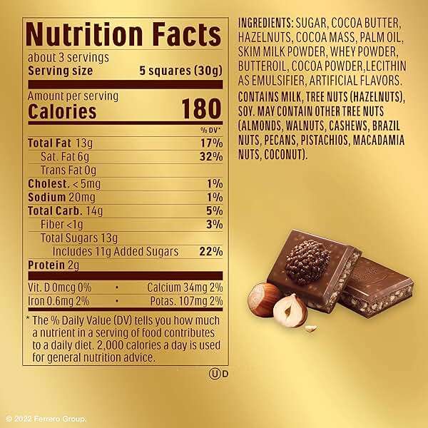 Ferrero Rocher Milk chocolate bars, Cocoa Hazelnut Filling, 8 Ct | Premium milk chocolate candy bars with a chocolate hazelnut filling, a sweet treat to satisfy sweet cravings - Image 2