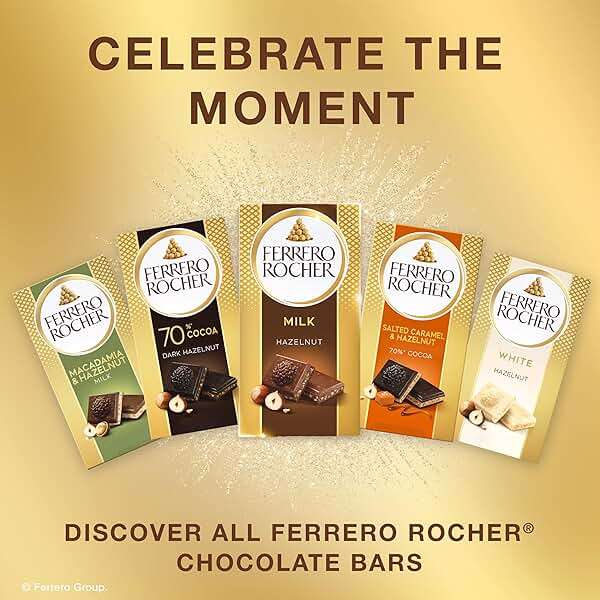 Ferrero Rocher Milk chocolate bars, Cocoa Hazelnut Filling, 8 Ct | Premium milk chocolate candy bars with a chocolate hazelnut filling, a sweet treat to satisfy sweet cravings - Image 7