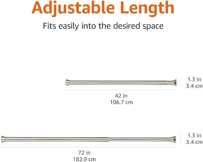 Amazon Basics Easy Install Shower Curtain Tension Rod, Adjustable Length, 42-73 inches, Nickel - Image 2