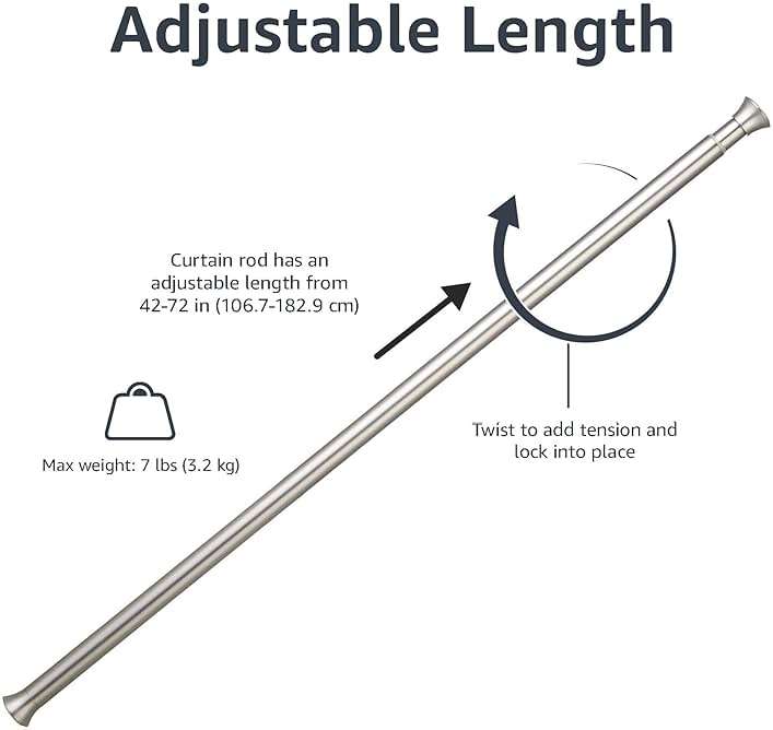Amazon Basics Easy Install Shower Curtain Tension Rod, Adjustable Length, 42-73 inches, Nickel - Image 4