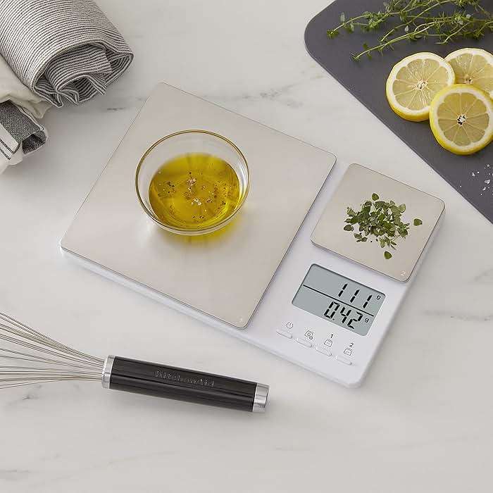 KitchenAid KQ909 Dual Platform Digital Kitchen and Food Scale, 11 Pound Capacity and Precision 16oz Capacity, White with Stainless Steel - Image 2