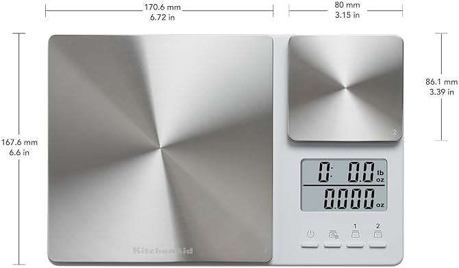 KitchenAid KQ909 Dual Platform Digital Kitchen and Food Scale, 11 Pound Capacity and Precision 16oz Capacity, White with Stainless Steel - Image 3