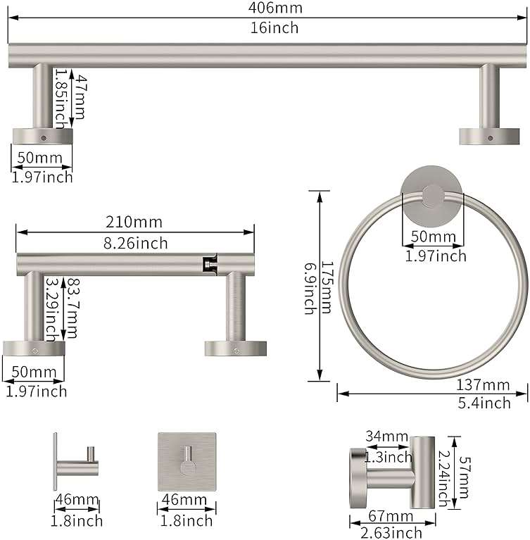 RARXTR 6 PCS Bathroom Hardware Set, Including 16" Hand Towel Bar, Toilet Paper Holder, Towel Ring, Robe Towel Hooks, Bathroom Accessories Kit (Brushed Stainless Steel) - Image 3