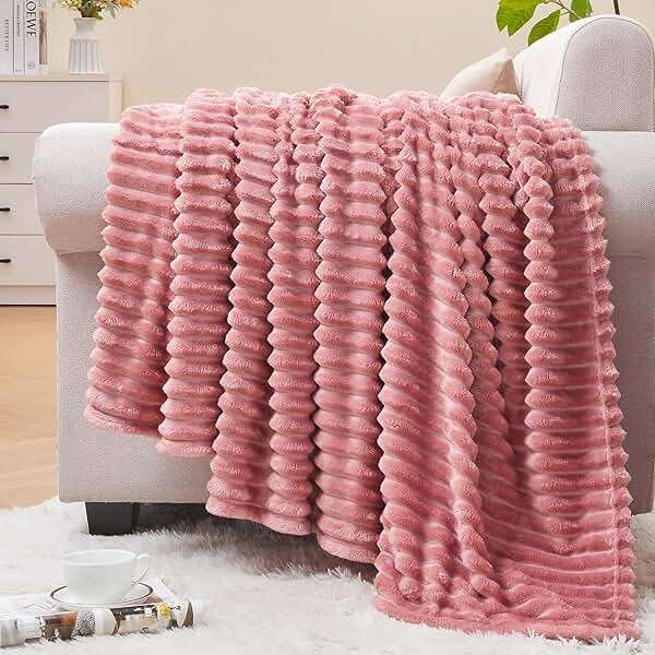 BEDELITE Fleece Throw Blanket for Couch – 3D Ribbed Jacquard Soft and Warm Decorative Fuzzy Blanket – Cozy, Fluffy, Plush Lightweight Pink Throw Blankets for Bed, Sofa, 50x60 inches - Image 1