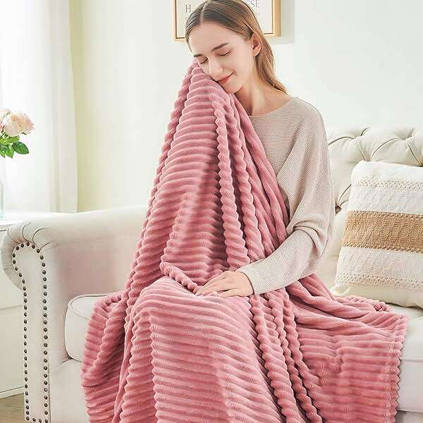 BEDELITE Fleece Throw Blanket for Couch – 3D Ribbed Jacquard Soft and Warm Decorative Fuzzy Blanket – Cozy, Fluffy, Plush Lightweight Pink Throw Blankets for Bed, Sofa, 50x60 inches - Image 4