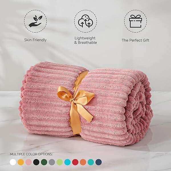 BEDELITE Fleece Throw Blanket for Couch – 3D Ribbed Jacquard Soft and Warm Decorative Fuzzy Blanket – Cozy, Fluffy, Plush Lightweight Pink Throw Blankets for Bed, Sofa, 50x60 inches - Image 5