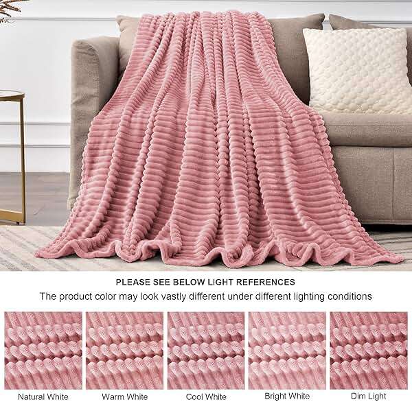 BEDELITE Fleece Throw Blanket for Couch – 3D Ribbed Jacquard Soft and Warm Decorative Fuzzy Blanket – Cozy, Fluffy, Plush Lightweight Pink Throw Blankets for Bed, Sofa, 50x60 inches - Image 6