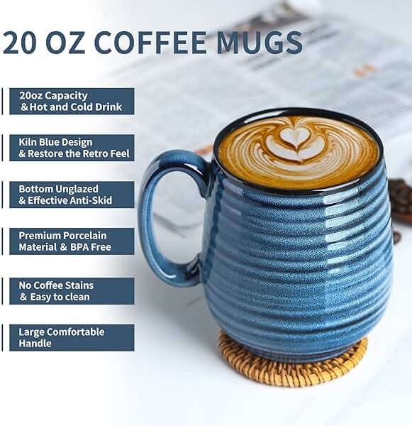 HASENSE Coffee Mug, 20 oz Ceramic Coffee Cup for Men and Women, Large Coffee Mug for Latte Coffee Tea Soup for Office and Home, Dishwasher and Microwave Safe, 1 PCS (Blue) - Image 4