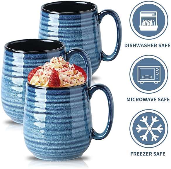 HASENSE Coffee Mug, 20 oz Ceramic Coffee Cup for Men and Women, Large Coffee Mug for Latte Coffee Tea Soup for Office and Home, Dishwasher and Microwave Safe, 1 PCS (Blue) - Image 7