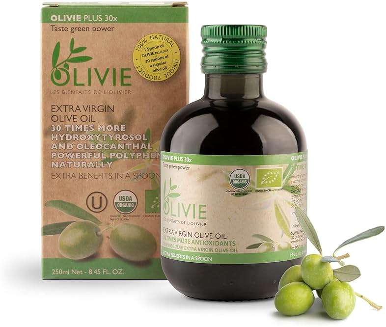 Organic High Polyphenol Extra Virgin Olive Oil, 30x More Hydroxytyrosol, Polyphenols 1250 mg/kg & Antioxidants, Research-Backed, OLIVIE PLUS 30X, Pure Cold Pressed EVOO, Heart Support, Kosher, 250ml - Image 1