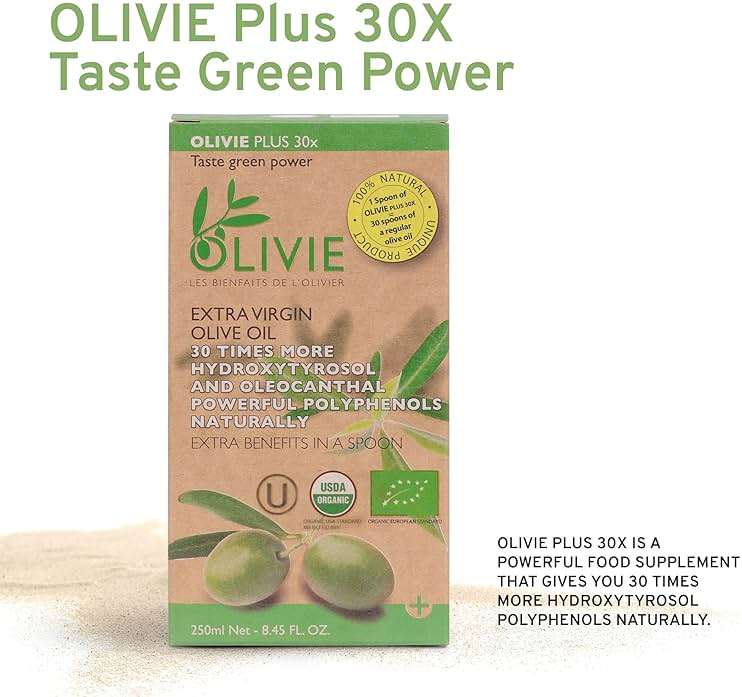 Organic High Polyphenol Extra Virgin Olive Oil, 30x More Hydroxytyrosol, Polyphenols 1250 mg/kg & Antioxidants, Research-Backed, OLIVIE PLUS 30X, Pure Cold Pressed EVOO, Heart Support, Kosher, 250ml - Image 3
