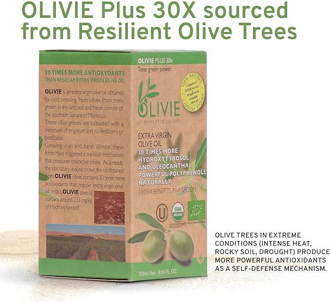 Organic High Polyphenol Extra Virgin Olive Oil, 30x More Hydroxytyrosol, Polyphenols 1250 mg/kg & Antioxidants, Research-Backed, OLIVIE PLUS 30X, Pure Cold Pressed EVOO, Heart Support, Kosher, 250ml - Image 8