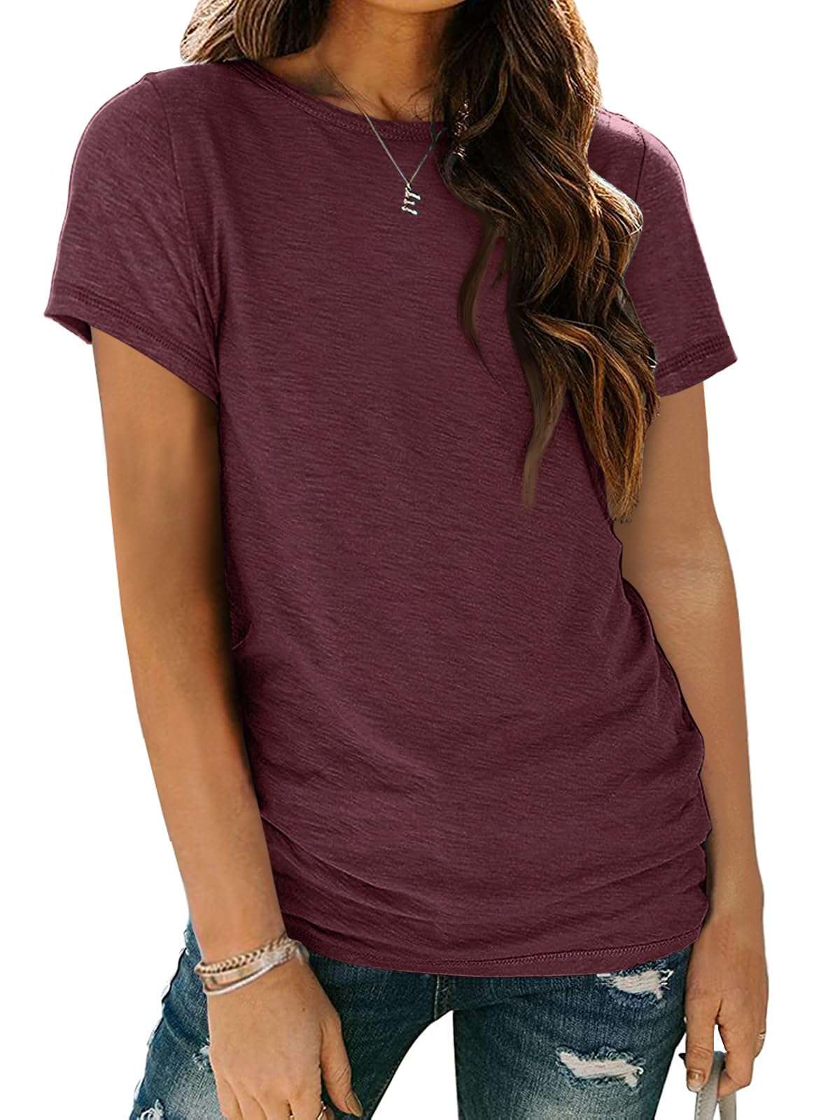 AUTOMET Women's Short Sleeve Shirts Summer Tops Crew Neck Basic Tees Casual Tshirts - Image 1