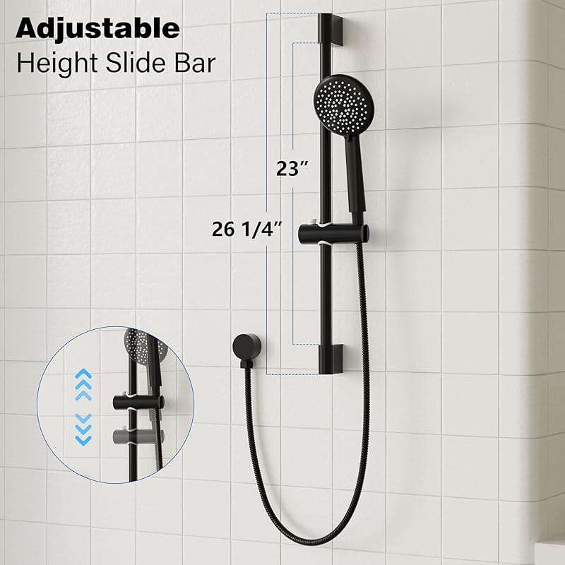 Gabrylly Shower System Black, Wall Mounted Slide Bar Shower Faucet Set Complete,High Pressure 10" Rain Shower Head with 5-Setting Handheld Shower,Shower Combo Set with Shower Valve - Image 3
