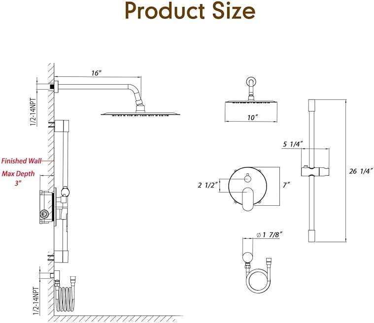 Gabrylly Shower System Black, Wall Mounted Slide Bar Shower Faucet Set Complete,High Pressure 10" Rain Shower Head with 5-Setting Handheld Shower,Shower Combo Set with Shower Valve - Image 8